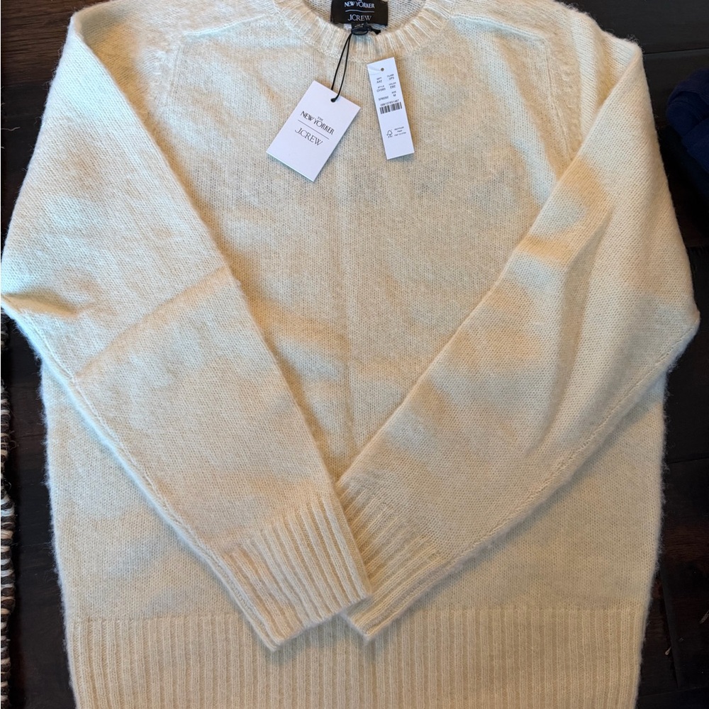 J. Crew Cream Crewneck Sweater with Navy 'The New Yorker' Logo - Picture 2 of 4